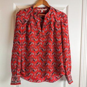 Veronica Beard Red Abbie Paisley Crepe Silk Blouse